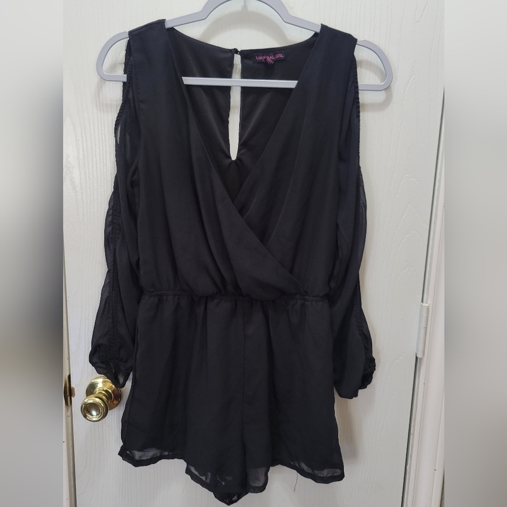 Women's Material Girl 1 piece Shorties romper Black Bare Arms Lined Poly S